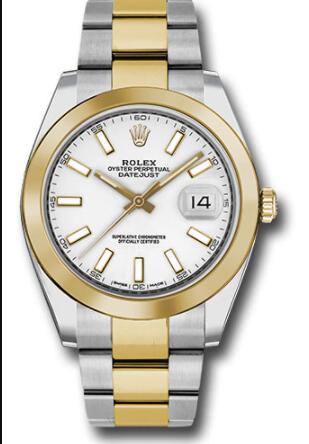 Replica Rolex Steel and Yellow Gold Rolesor Datejust 41 Watch 126303 Smooth Bezel White Index Dial Oyster Bracelet - Click Image to Close